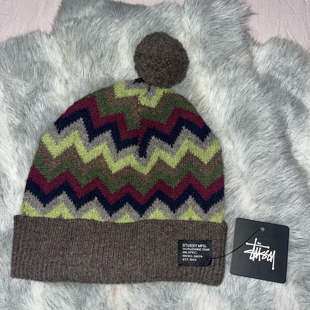 Stussy Zigzag Knit Beanie - rare Multicolor vintage circa 2013